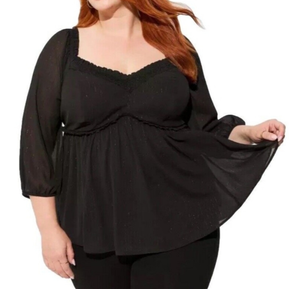 Torrid Black V-Neck Babydoll Top